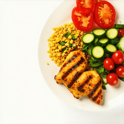 A plate of healthy dinner with proteins, vegetables, and grains.