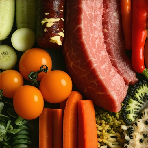 A vibrant plate of balanced meal with lean protein, vegetables, and healthy fats.