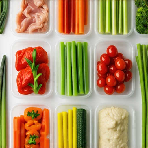 Plate with lean chicken, vegetables, and measuring cups demonstrating content control