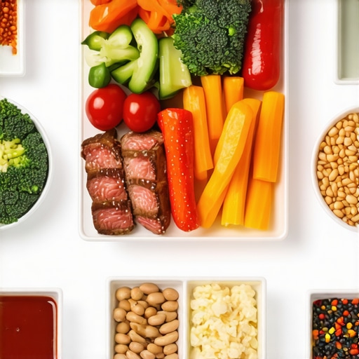 A colorful plate of balanced meal with proteins, vegetables, and grains, promoting optimal nutrition for medication users.