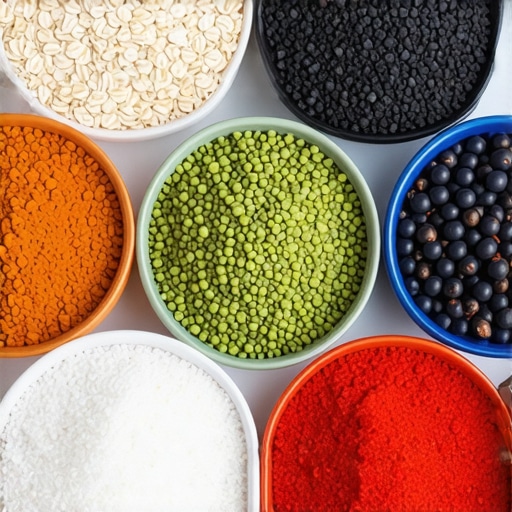 A vibrant assortment of oats, beans, and vegetables promoting digestive health.