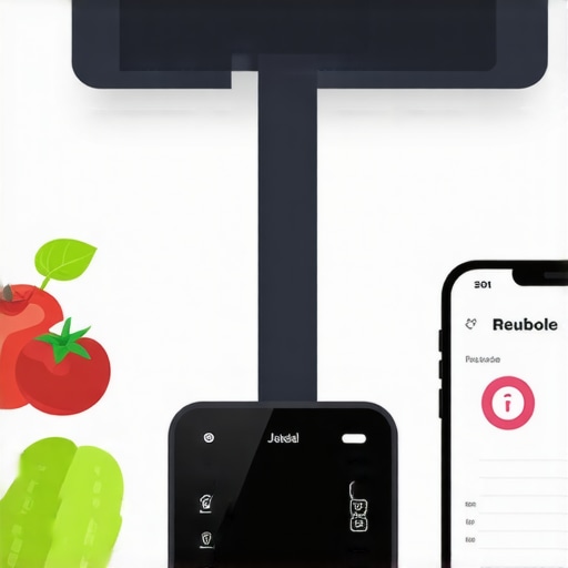 Digital Tools for Long-Term Weight Management Visualization of a digital kitchen scale and smartphone app for diet tracking.