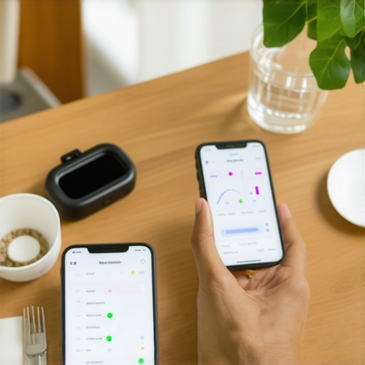 Digital health tools for weight management Person reviewing meal plan and health data on tablet and smartwatch