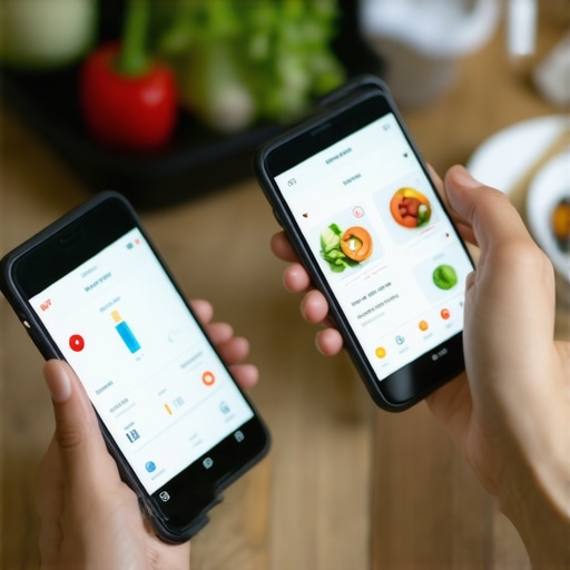 Person using a smartphone health app during meal prep for weight management