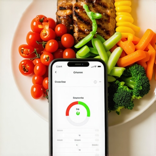 Smartphone with health app and prepared healthy meals on table