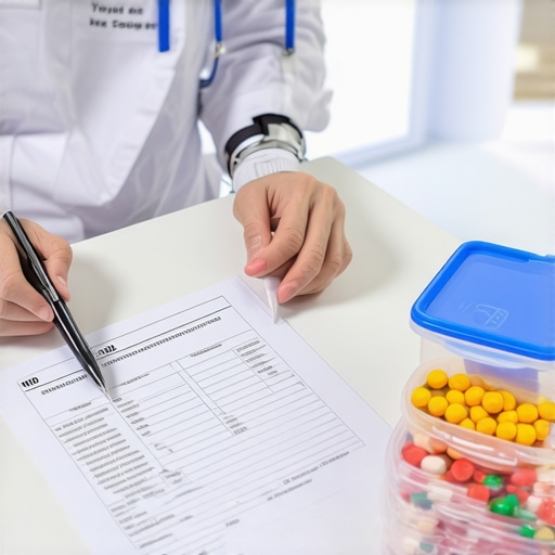 A doctor discussing personalized diet and medication plans with a patient using meal prep containers and charts.