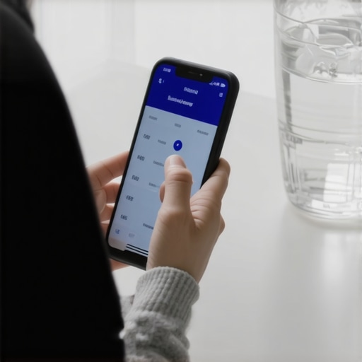 Person tracking nutrition and hydration with a smartphone app and electrolyte water on a table.