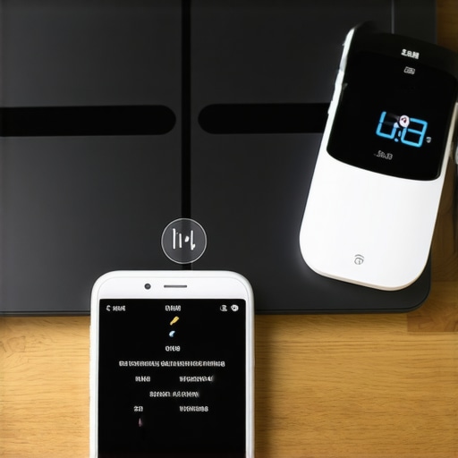 A person using a smartphone app alongside a smart scale and glucose monitor to track health metrics.