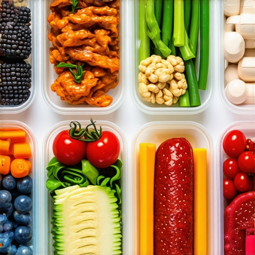 Illustration of nutritious prepared meals in vibrant containers emphasizing balanced diet for weight loss