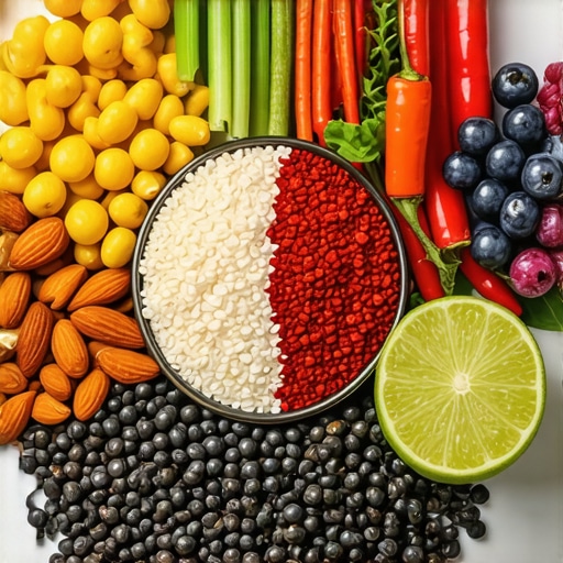 A vibrant assortment of vegetables, nuts, and fruits highlighting dietary sources of essential minerals.