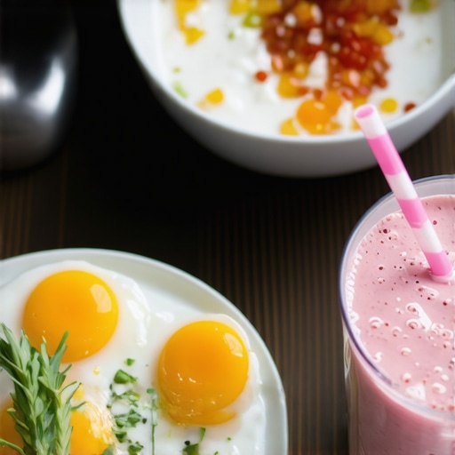 Assorted high-protein breakfast foods on a plate