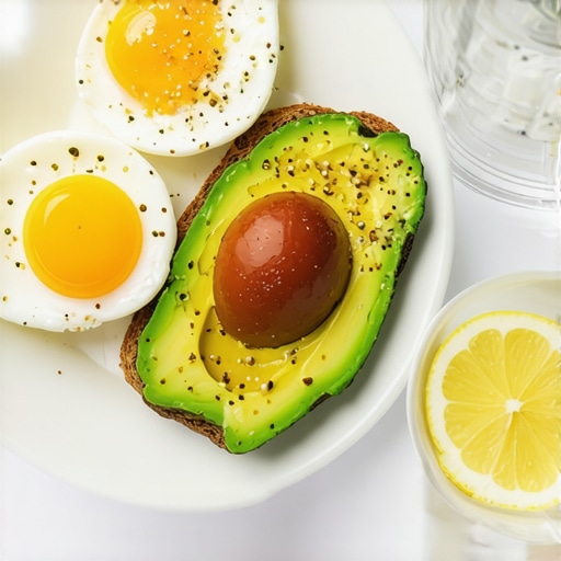 A nutritious breakfast plate with a glass of lemon water showing hydration tips for weight loss medication users