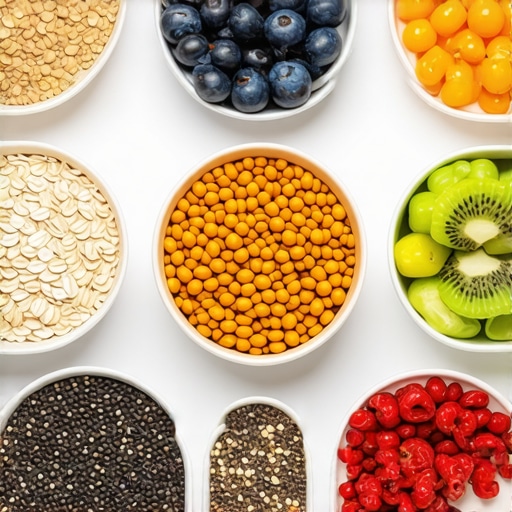 A colorful array of healthy foods rich in fiber, suitable for supplementing weight loss medications.