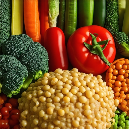 Colorful plate featuring vegetables, legumes, and whole grains promoting gut health.