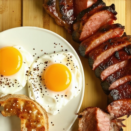 A plate with eggs, Greek yogurt, and lean meats for a protein-rich breakfast