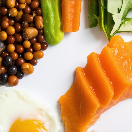 A colorful plate featuring eggs, fish, and beans, illustrating optimal protein sources for dieting