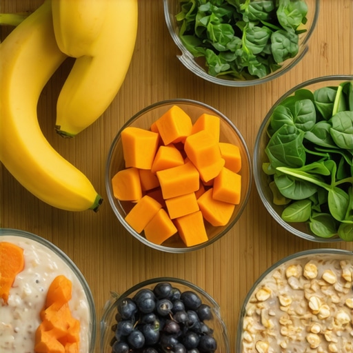 Assortment of gentle, low-acid foods suitable for reducing nausea during weight loss medication