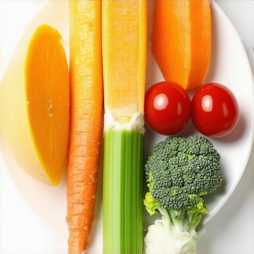 Low-Acid Foods for Weight Loss Plate with low-acid fruits, vegetables, and lean proteins