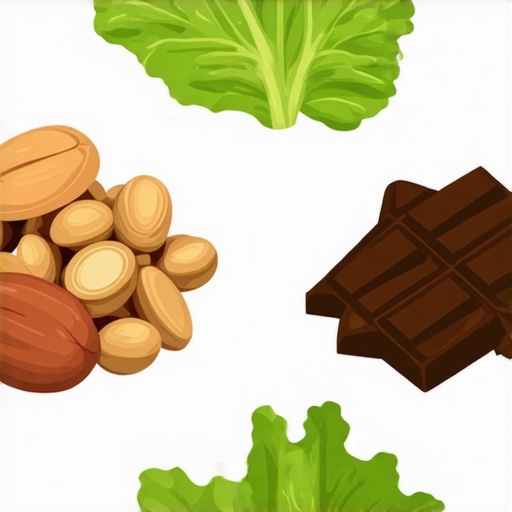 A colorful plate showing nuts, leafy greens, seeds, and dark chocolate, highlighting magnesium sources.
