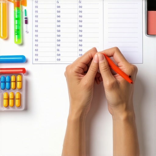 Person arranging meal prep boxes with notes indicating medication days