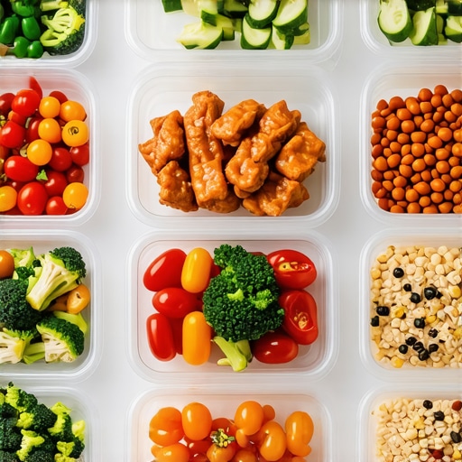 Arrange of prepared high-protein meals in containers for weekly diet plan.
