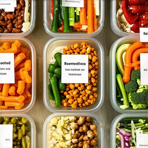 A collection of pre-prepared healthy meals in labeled containers ready for the week.