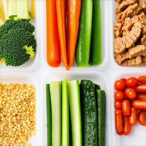 Colorful healthy meal prep with vegetables and lean proteins