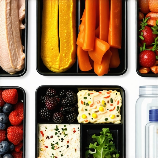 Plate with high-protein foods, fiber sources, and water for weight management