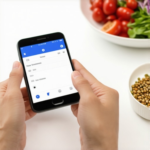 Person measuring food portions with a digital scale while tracking on a smartphone, emphasizing tools for maintaining weight loss with medication and diet.