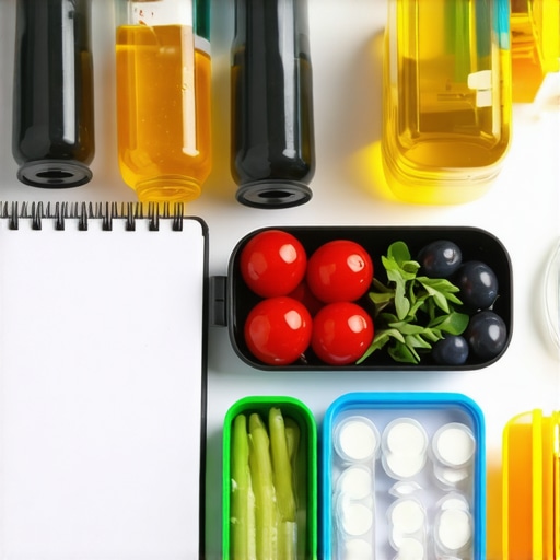 Person preparing healthy meals and organizing medication schedule for weight management.