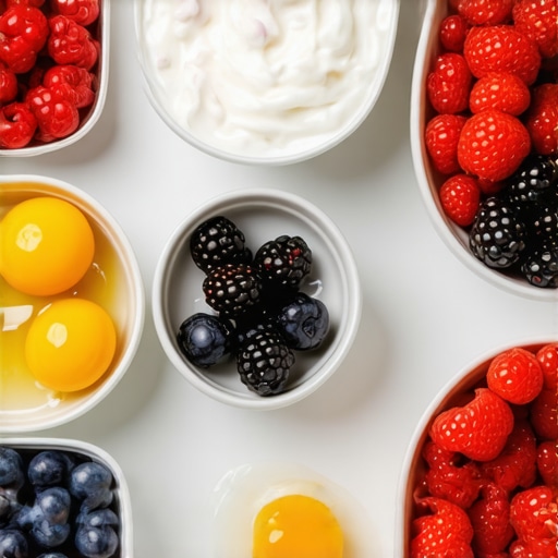 Healthy breakfast with eggs, yogurt, and berries prepared for optimal weight loss support.