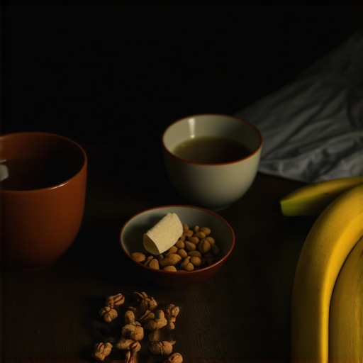 Relaxing night scene with healthy snacks and herbal tea