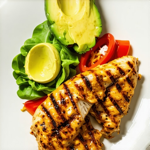 Plate of healthy foods including chicken, avocado, and vegetables supporting medication effectiveness.