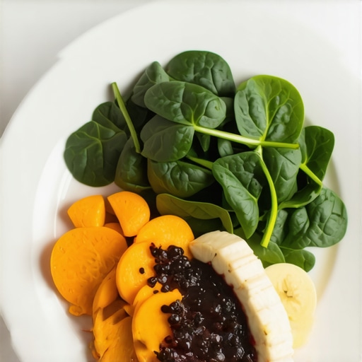 Potassium-rich foods for muscle support Plate filled with sweet potatoes, spinach, and bananas