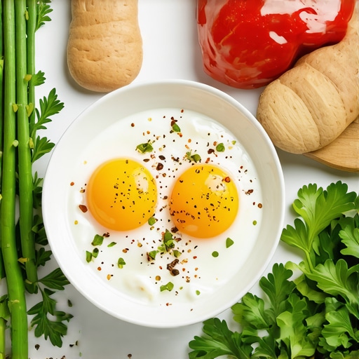 A plate featuring eggs, Greek yogurt, and vegetables suitable for a weight loss breakfast.
