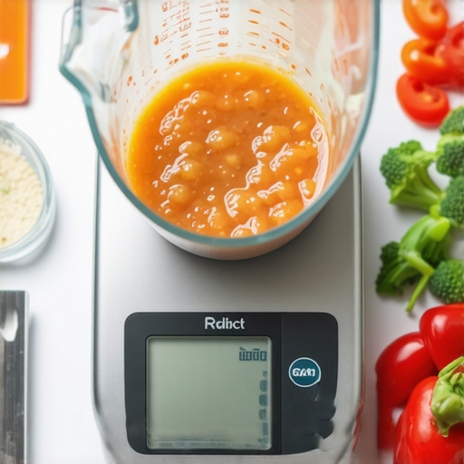 A digital kitchen scale measuring healthy food portions for weight management