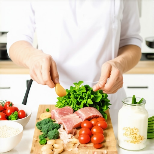 Person cooking a healthy high-protein meal in a kitchen.