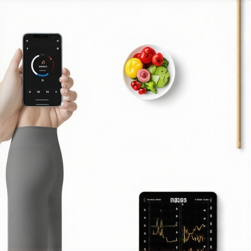 Person monitoring diet and weight with mobile device and digital scale