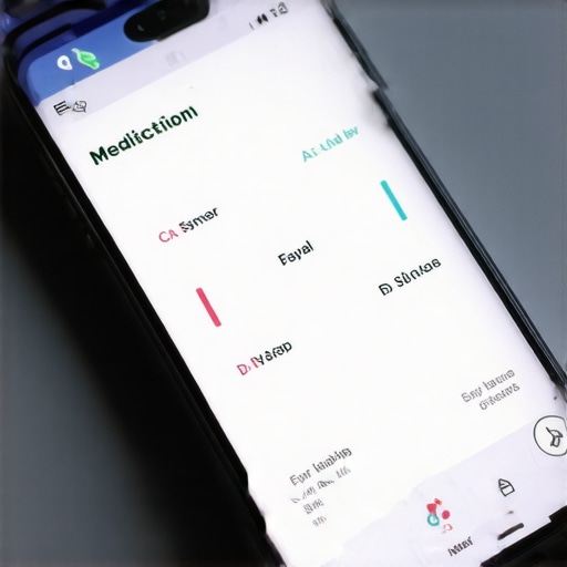 User interacting with a sleek mobile app displaying medication and diet tracking features