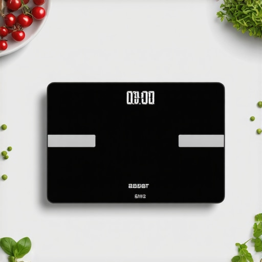 A person measuring body composition with a wireless scale at home