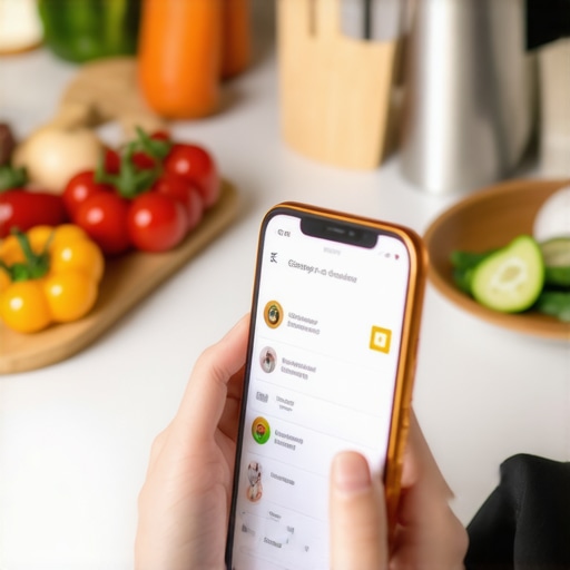 A person tracking food intake with a mobile app during meal prep at home.