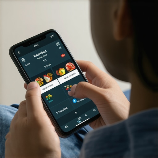 Person checking Fitbit stats and logging meals on a smartphone