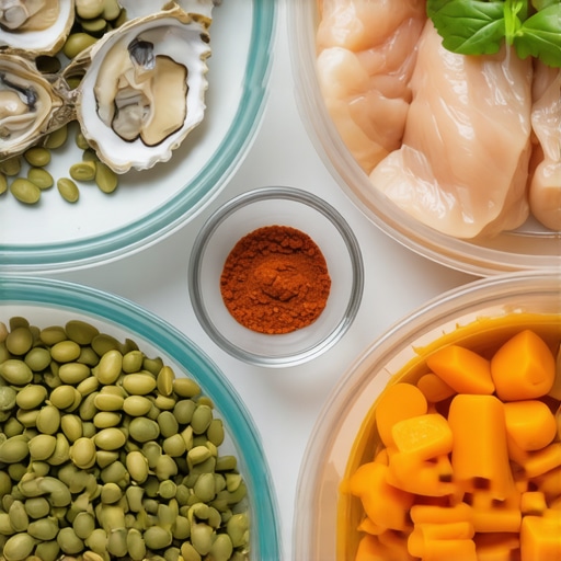 A variety of zinc-rich foods prepared for a balanced diet supporting medication like semaglutide