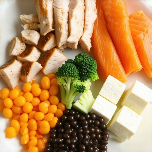 A colorful plate featuring various lean protein sources prepared for a healthy diet.