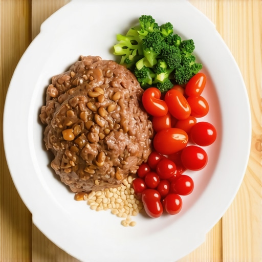 Plate with protein, vegetables, and carbs to support weight loss on medication