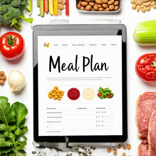 Tablet displaying a personalized diet plan with surrounding healthy foods for weight loss with medications.