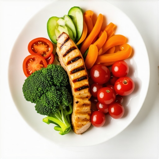 A balanced plate featuring lean protein, vegetables, and healthy fats to support medication efficacy.