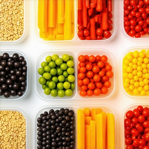 A vibrant meal prep with legumes, grains, and vegetables showing a balanced high-fiber diet.