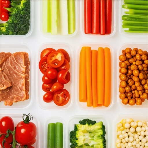 Plate of healthy balanced meal with protein and vegetables
