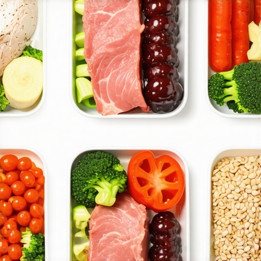 An organized meal prep setup showing healthy balanced dishes suitable for weight loss medications.